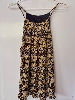 RW&CO.| Black & Gold Giraffe Printed Spaghetti-Strap Halter Swing Top Sz XL